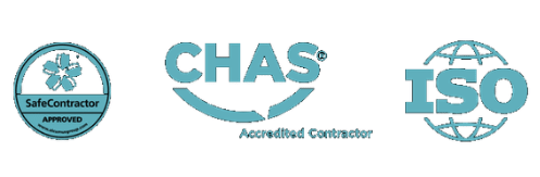 SafeContractor Approved, CHAS Accredited Contractor, and ISO certifications